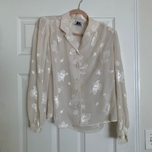 Vtg silk appliqué blouse